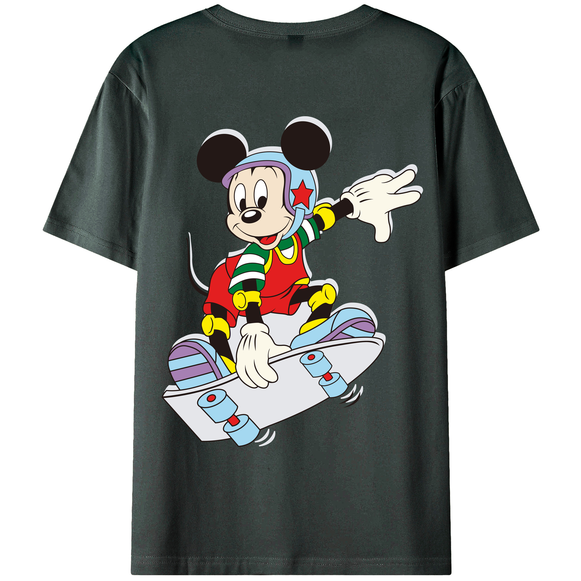 ミッキーマウス Mickey Mouse 綿100％ メンズ半袖Tシャツ（バックプリント） 通気性